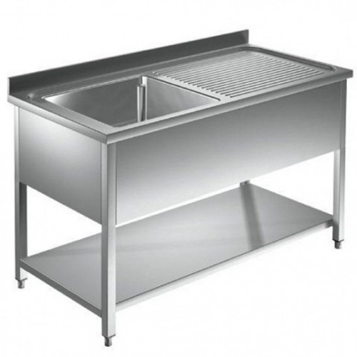 Plonge démontable adossée, en acier inoxydable, avec étagère, égouttoir et 1 bac, L 1400 x P 700 x H 950 mm Plonge démontable adossée, en acier inoxydable, avec étagère, égouttoir et 1 bac, L 1400 x P 700 x H 950 mm