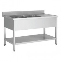 Plonge démontable, adossée, avec étagère, avec égouttoir et 2 bacs, acier inoxydable, L 1400 x P 600 x H 950 mm