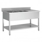 Plonge démontable, adossée, avec étagère, avec égouttoir et 2 bacs, acier inoxydable, L 1400 x P 600 x H 950 mm