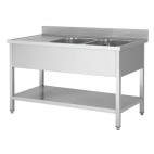 Plonge démontable, adossée, avec étagère, avec égouttoir et 2 bacs, acier inoxydable, L 1400 x P 600 x H 950 mm