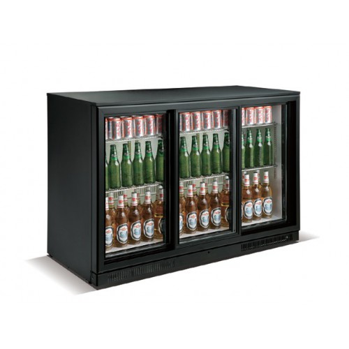 Desserte réfrigérée arrière de bar, 3 portes battantes, couleur noir, 338 L Desserte réfrigérée arrière de bar, 3 portes battantes, couleur noir, 338 L