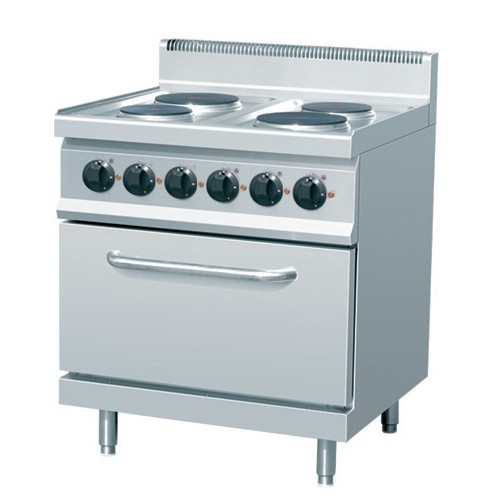 Fourneau électrique avec four, GN 1/1, en acier inoxydable AISI 304, 4 feux, 14 kW Fourneau électrique avec four, GN 1/1, en acier inoxydable AISI 304, 4 feux, 14 kW