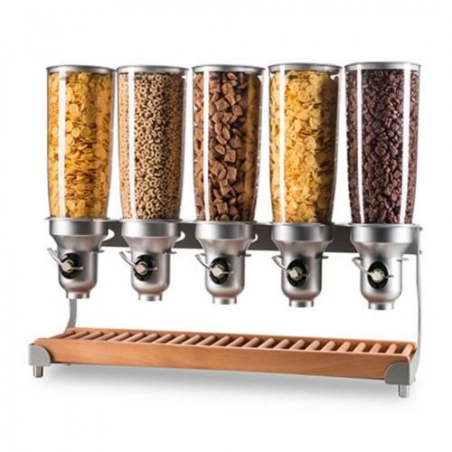 Distributeur d'aliments secs gamme free flow plateau en bois 5 x 5 L Distributeur d'aliments secs gamme free flow plateau en bois 5 x 5 L