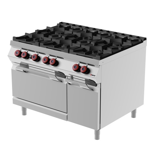 Cuisinière à gaz, avec 6 brûleurs, portes battantes, profondeur 900 mm Cuisinière à gaz, avec 6 brûleurs, portes battantes, profondeur 900 mm