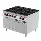 Cuisinière à gaz, avec 6 brûleurs, portes battantes, profondeur 900 mm