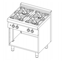Cuisinière à gaz, avec 4 brûleurs, sans portes, profondeur 720 mm