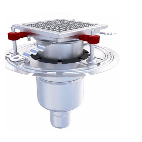 Siphon téléscopique Epur HygieneFirst avec grilles inox caillebotis 200 x 200 mm sortie verticale Ø 157 mm 3 L/s Siphon téléscopique Epur HygieneFirst avec grilles inox caillebotis 200 x 200 mm sortie verticale Ø 157 mm 3 L/s