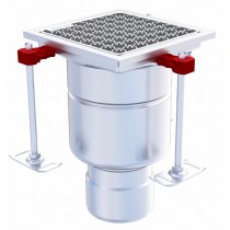 Siphon monolithique Epur HygieneFirst avec grilles inox, caillebotis 200 x 200 mm, sortie verticale, Ø 157 mm, 3,5 L/s
