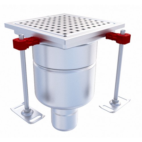 Siphon monolithique Epur HygieneFirst avec grilles inox perforée 200 x 200 mm sortie verticale Ø 157 mm 2,7 L/s Siphon monolithique Epur HygieneFirst avec grilles inox perforée 200 x 200 mm sortie verticale Ø 157 mm 2,7 L/s