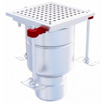 Siphon monolithique Epur HygieneFirst avec grilles inox, perforée 200 x 200 mm, sortie verticale, Ø 157 mm, 3,5 L/s