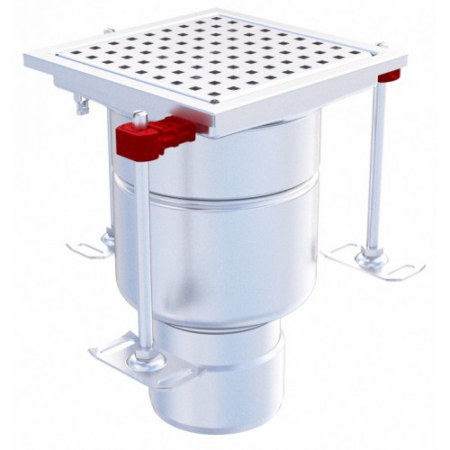 Siphon monolithique Epur HygieneFirst avec grilles inox perforée 200 x 200 mm sortie verticale Ø 157 mm 3,5 L/s Siphon monolithique Epur HygieneFirst avec grilles inox perforée 200 x 200 mm sortie verticale Ø 157 mm 3,5 L/s