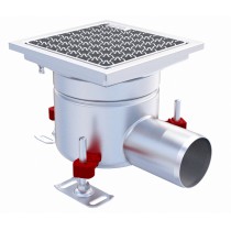 Siphon monolithique Epur HygieneFirst avec grilles inox, caillebotis 200 x 200 mm, sortie horizontale, Ø 157 mm, 2.6 L/s