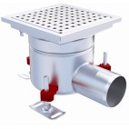 Siphon monolithique Epur HygieneFirst avec grilles inox perforée 200 x 200 mm sortie horizontale Ø 157 mm 2.6 L/s