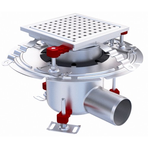 Siphon téléscopique Epur HygieneFirst avec grilles inox perforées 200 x 200 mm sortie horizontale Ø 157 mm 2,9 L/s Siphon téléscopique Epur HygieneFirst avec grilles inox perforées 200 x 200 mm sortie horizontale Ø 157 mm 2,9 L/s