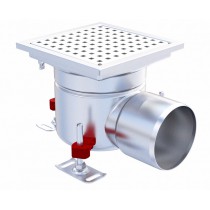 Siphon monolithique Epur HygieneFirst avec grilles inox, caillebotis 200 x 200 mm, sortie horizontale, Ø 157 mm, 2,6 L/s