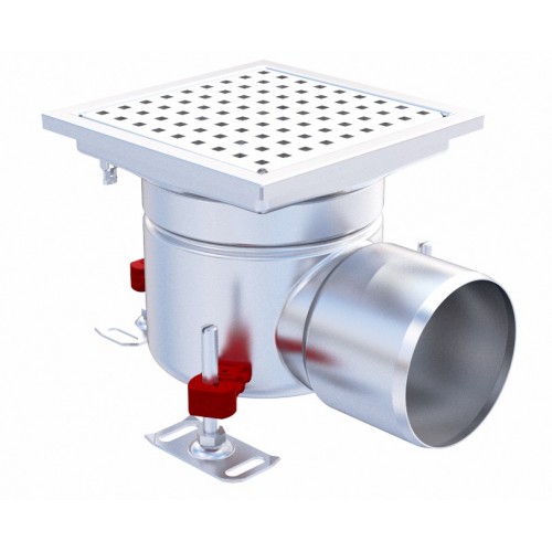 Siphon monolithique Epur HygieneFirst avec grilles inox perforée 200 x 200 mm sortie horizontale Ø 157 mm 2,8 L/s Siphon monolithique Epur HygieneFirst avec grilles inox perforée 200 x 200 mm sortie horizontale Ø 157 mm 2,8 L/s
