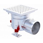 Siphon monolithique Epur HygieneFirst avec grilles inox, caillebotis 200 x 200 mm, sortie horizontale, Ø 157 mm, 2,6 L/s
