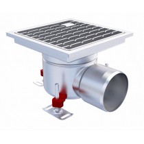 Siphon monolithique Epur HygieneFirst avec grilles inox, à barreaux 200 x 200 mm, sortie horizontale, Ø 157 mm, 2,6 L/s