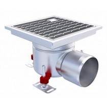 Siphon monolithique Epur HygieneFirst avec grilles inox, à barreaux 200 x 200 mm, sortie horizontale, Ø 157 mm, 2,6 L/s