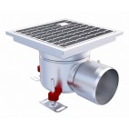 Siphon monolithique Epur HygieneFirst avec grilles inox, à barreaux 200 x 200 mm, sortie horizontale, Ø 157 mm, 2,6 L/s