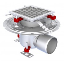 Siphon téléscopique Epur HygieneFirst avec grilles inox, caillebotis 200 x 200 mm, sortie horizontale, Ø 157 mm, 2,9 L/s