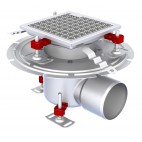 Siphon téléscopique Epur HygieneFirst avec grilles inox, caillebotis 200 x 200 mm, sortie horizontale, Ø 157 mm, 2,9 L/s