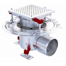 Siphon téléscopique Epur HygieneFirst avec grilles inox, perforée, 200 x 200 mm, sortie horizontale, Ø 157 mm, 2,9 L/s