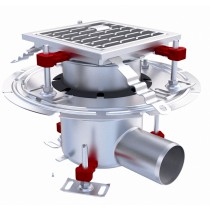 Siphon téléscopique Epur HygieneFirst avec grilles inox, perforée, 200 x 200 mm, sortie horizontale, Ø 157 mm, 3,3 L/s