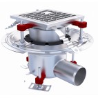 Siphon téléscopique Epur HygieneFirst avec grilles inox, perforée, 200 x 200 mm, sortie horizontale, Ø 157 mm, 3,3 L/s
