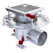 Siphon téléscopique Epur HygieneFirst avec grilles inox, à barreaux 200 x 200 mm, sortie horizontale, Ø 157 mm, 2,9 L/s