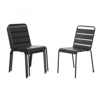 Chaise à lattes en acier, Bolero, grise, lot de 4