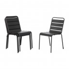 Chaise à lattes en acier, grise, lot de 4