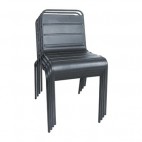 Chaise à lattes en acier, Bolero, grise, lot de 4