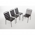 Chaise à lattes en acier, Bolero, grise, lot de 4