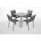 Chaise à lattes en acier, Bolero, grise, lot de 4