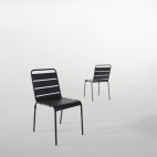 Chaise à lattes en acier, Bolero, grise, lot de 4