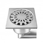 Siphon en acier inox avec prise de terre, 200 x 200 mm, sortie latérale, Ø 63 mm