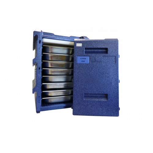Coffre isotherme Bleu AVEC poignées inox 8 niveaux GN1/1 100 L
