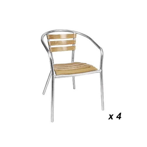 Fauteuils en frêne et aluminium empilable lot de 4 Fauteuils en frêne et aluminium empilable lot de 4