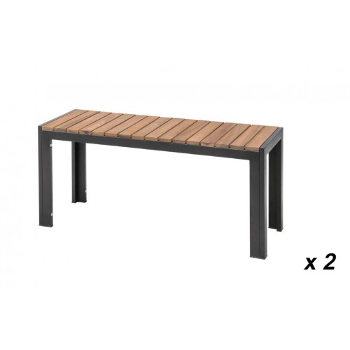 Bancs en acier et acacia Bolero, L 1000 mm, lot de 2 Bancs en acier et acacia Bolero, L 1000 mm, lot de 2