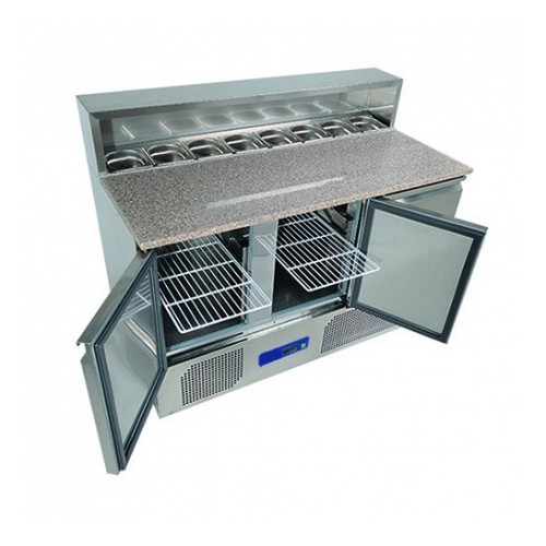 Saladette à pizza, 3 portes, acier inox AISI 201, 350 litres Saladette à pizza, 3 portes, acier inox AISI 201, 350 litres
