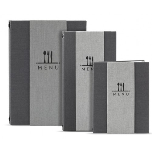 Protège menu effet tissu A4 gris 8 vues insert Pochette Classique PVC semi rigide Protège menu effet tissu A4 gris 8 vues insert Pochette Classique PVC semi rigide