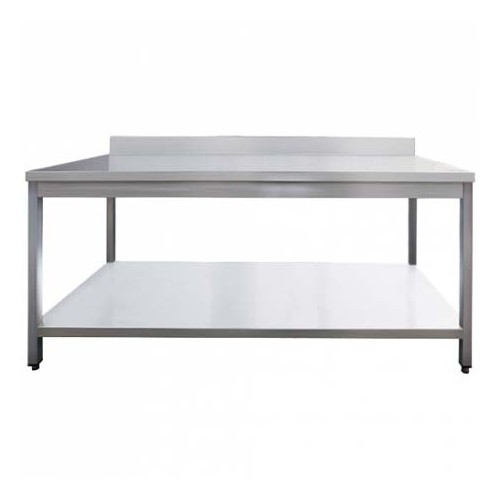 Table de travail démontable, adossée + étagère,pieds carrées, bords droits P- 700 mm Table de travail démontable, adossée + étagère,pieds carrées, bords droits P- 700 mm