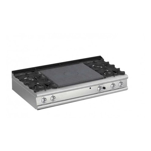 Plaque de cuisson, Top 4 feux vifs gaz + plaque coup de feu, Gamme 900, 41 Kw Plaque de cuisson, Top 4 feux vifs gaz + plaque coup de feu, Gamme 900, 41 Kw
