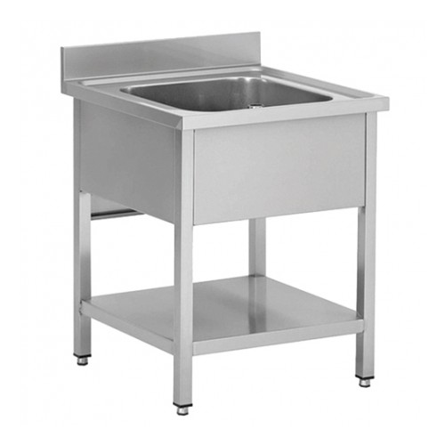 Plonge démontable sur pieds carrés, étagère pleine, en inox AISI 201, 1 bac, L 600 x P 600 mm Plonge démontable sur pieds carrés, étagère pleine, en inox AISI 201, 1 bac, L 600 x P 600 mm