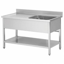 Plonge démontable sur pieds carrés, étagère pleine, en inox AISI 201, 1 bac, égouttoir a droite, L 1200 x P 700 mm 