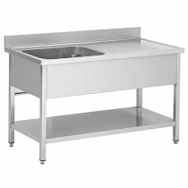 Plonge démontable sur pieds carrés, étagère pleine, en inox AISI 201, 1 bac, égouttoir a gauche, L 1200 x P 700 mm 