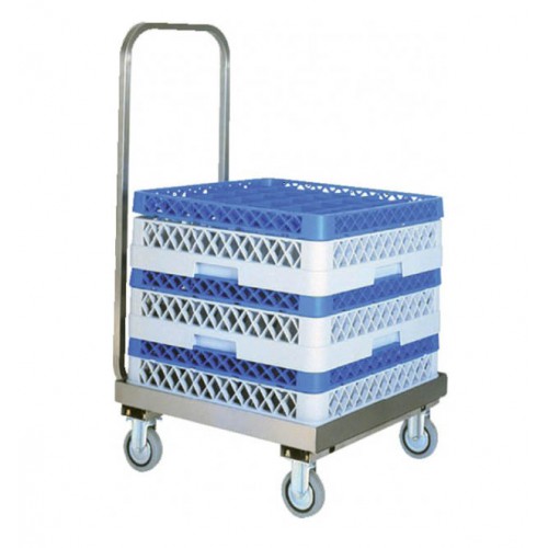 Chariot porte casiers de lave-vaisselle inox avec barre de poussée