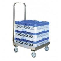 Chariot porte casiers de lave-vaisselle inox avec barre de poussée