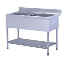 Plonge démontable, avec étagère, adossée, 2 bacs, L 1200 x l 700 x H 900 mm